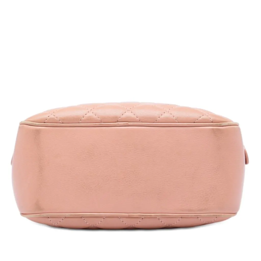 Chanel Small CC Quilted Calfskin Top Handle Vanity Case with Chain Pink Leather Good - Inside View