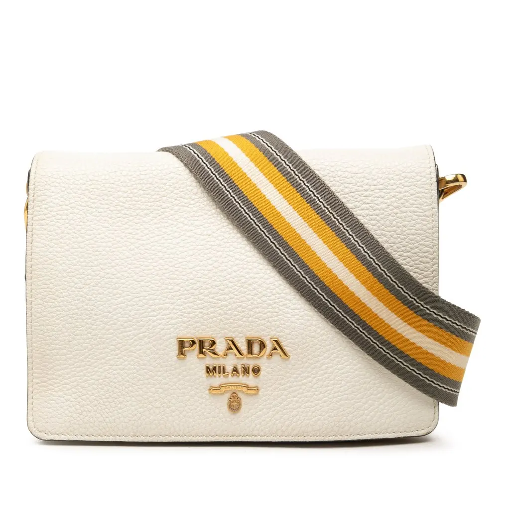 Prada Vitello Daino Flap Crossbody White Leather Good - Front View