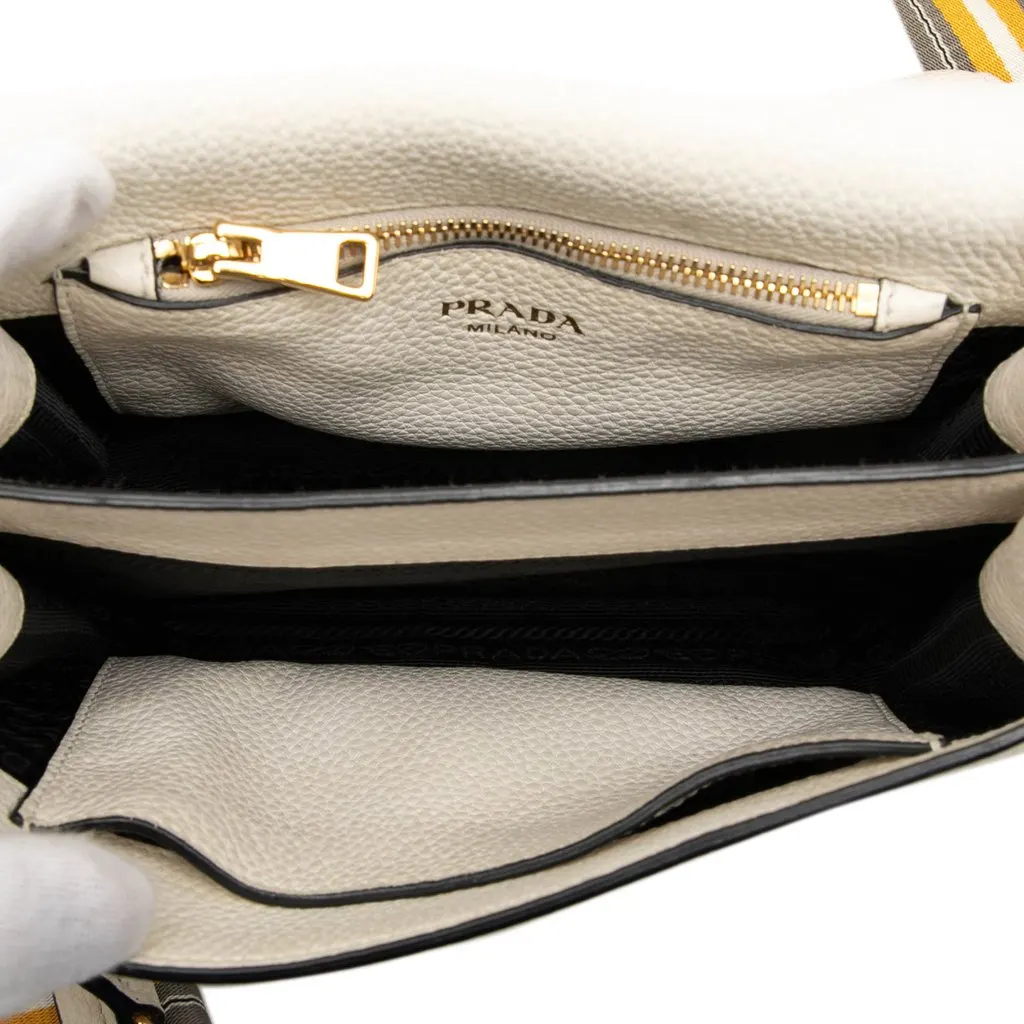 Prada Vitello Daino Flap Crossbody White Leather Good - Model View