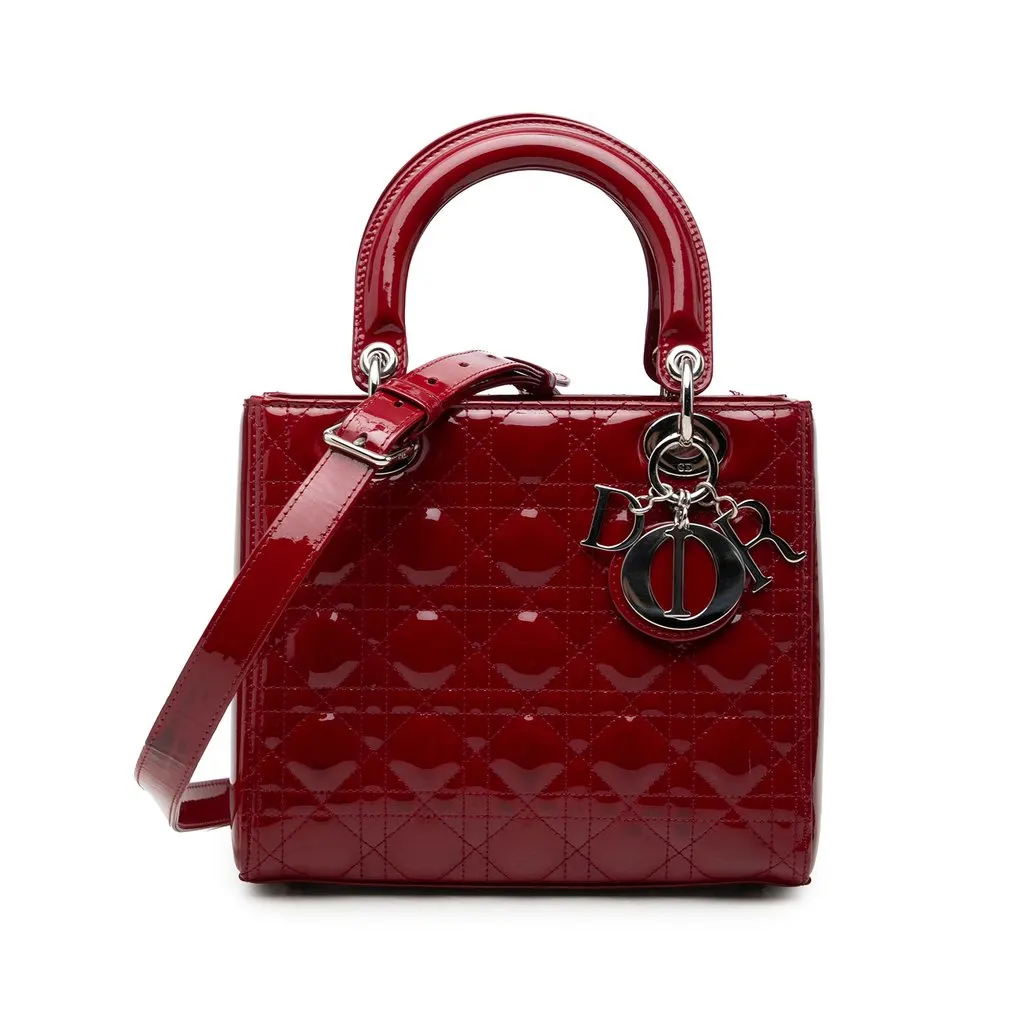 Dior Medium Patent Cannage Lady Dior Red Leather Good - Front View