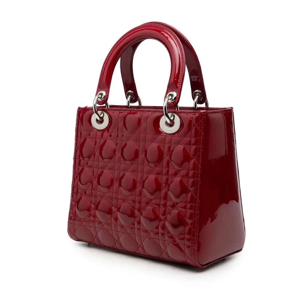 Dior Medium Patent Cannage Lady Dior Red Leather Good - Back View