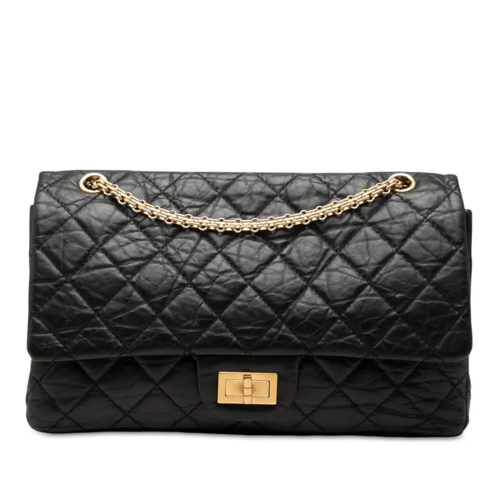 Chanel Quilted Aged Calfskin Reissue 2.55 Double Flap 227 Black Leather Very good - Front View