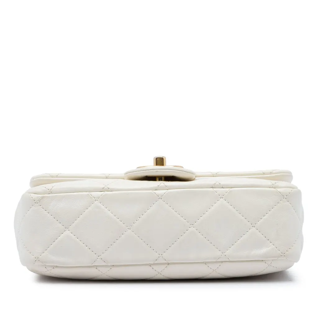 Chanel Mini Quilted Calfskin Crystal Pearls Chain Flap White Leather Very good - Inside View
