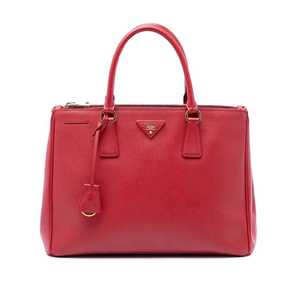 Prada Medium Saffiano Lux Galleria Double Zip Tote Red Leather Good - Front View
