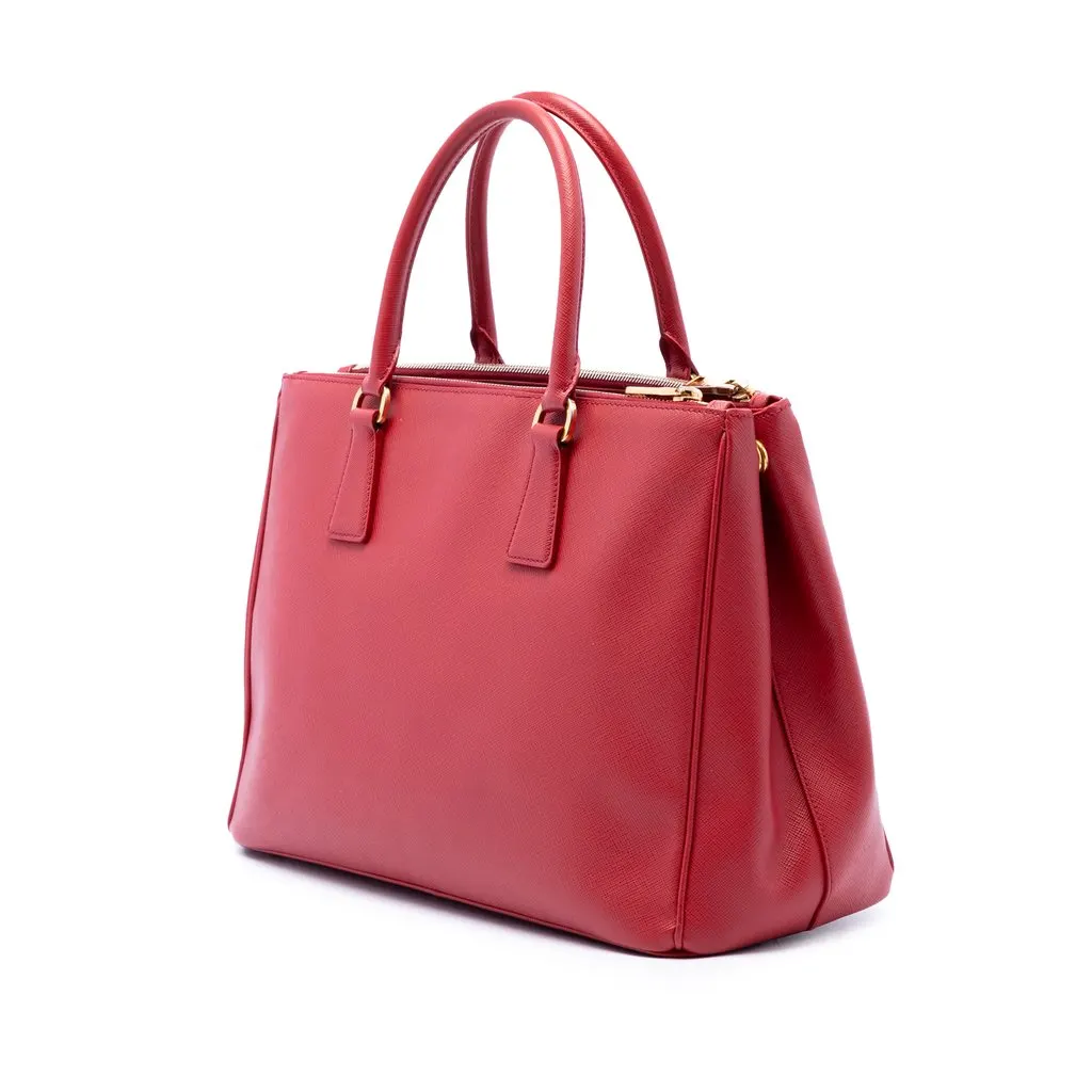 Prada Medium Saffiano Lux Galleria Double Zip Tote Red Leather Good - Back View