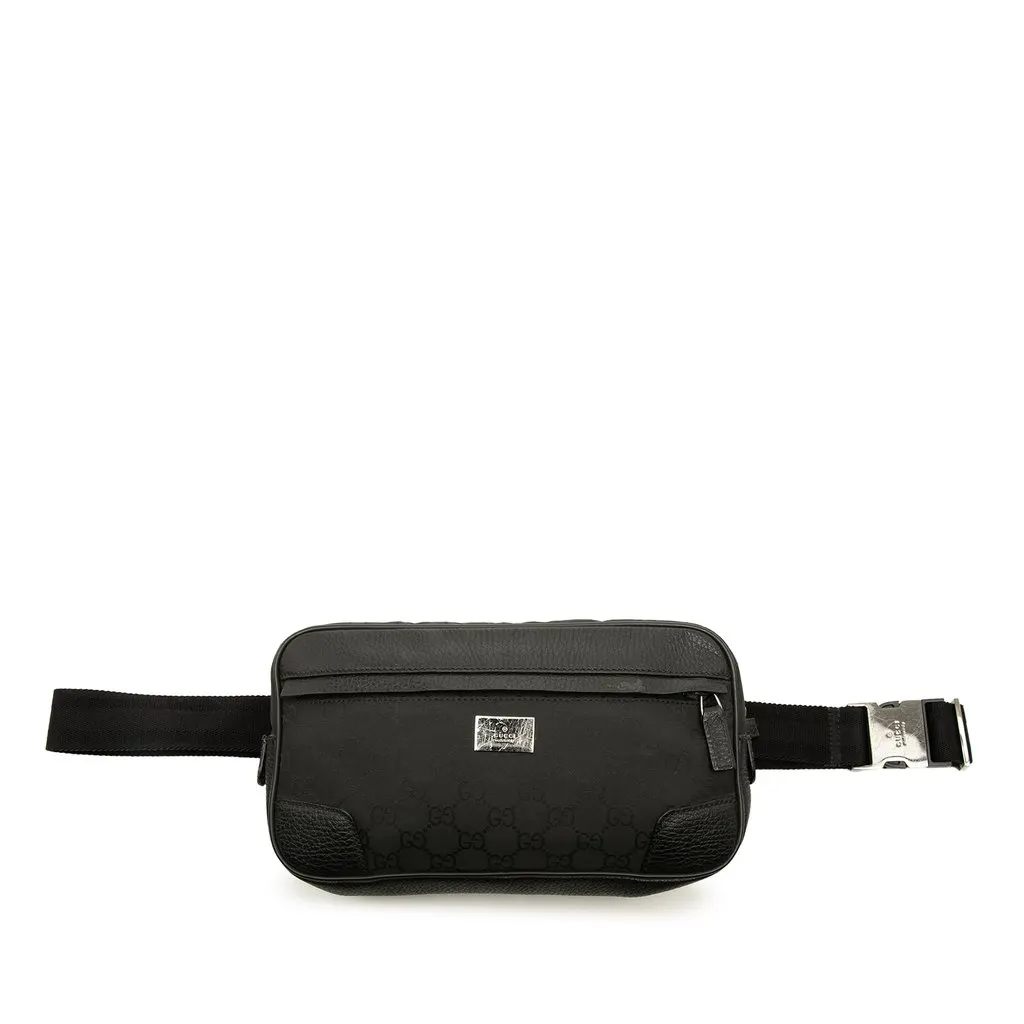 Gucci GG Nylon Waist Sling Bag Black Polyamide Good - Front View