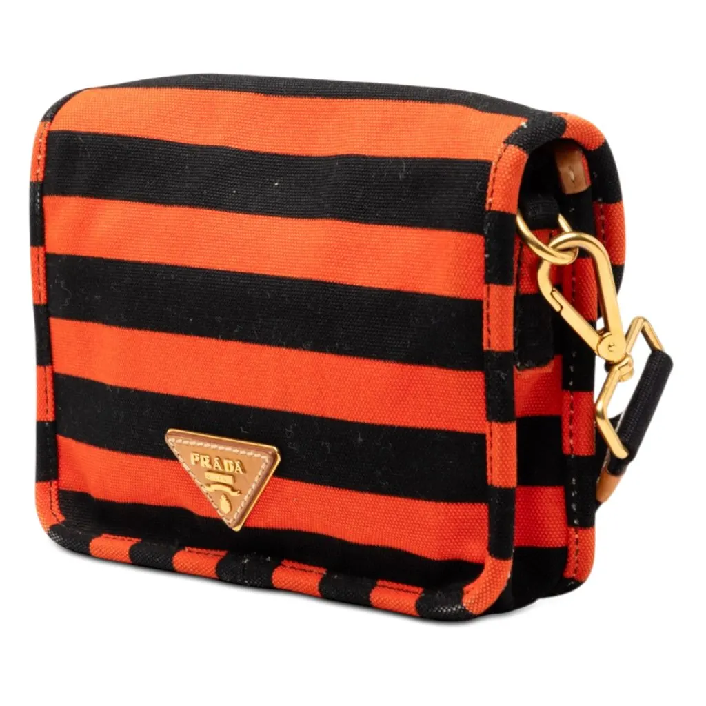 Prada Canvas Canapa Righe Striped Messenger Bag Orange Very good - Back View