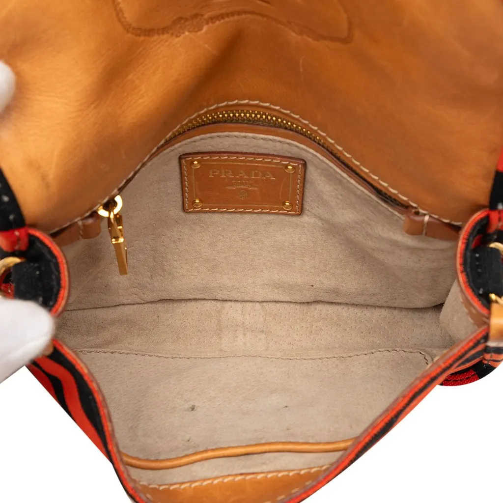 Prada Canvas Canapa Righe Striped Messenger Bag Orange Very good - Model View
