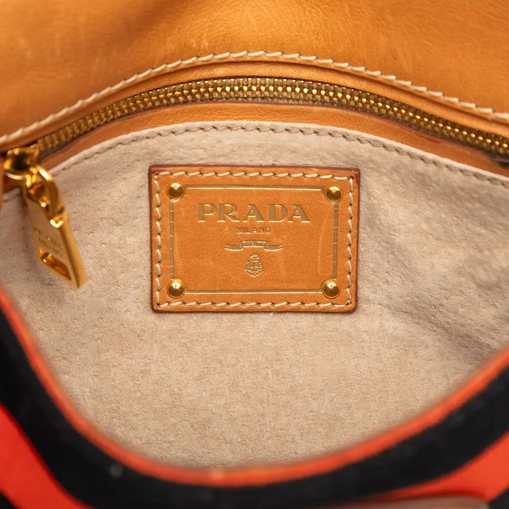 Prada Canvas Canapa Righe Striped Messenger Bag Orange Very good - Box View