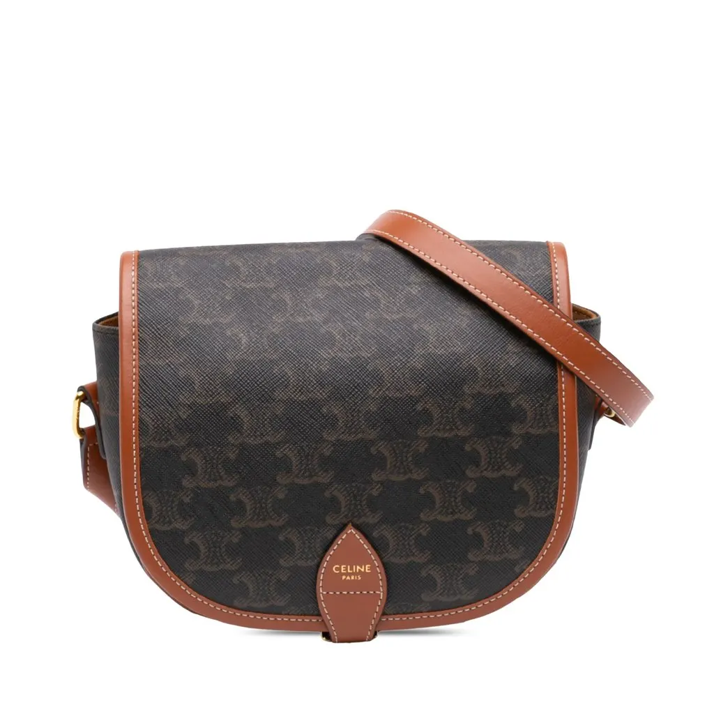 Celine Medium Triomphe Coated Canvas Folco Crossbody Brown Very good - Front View