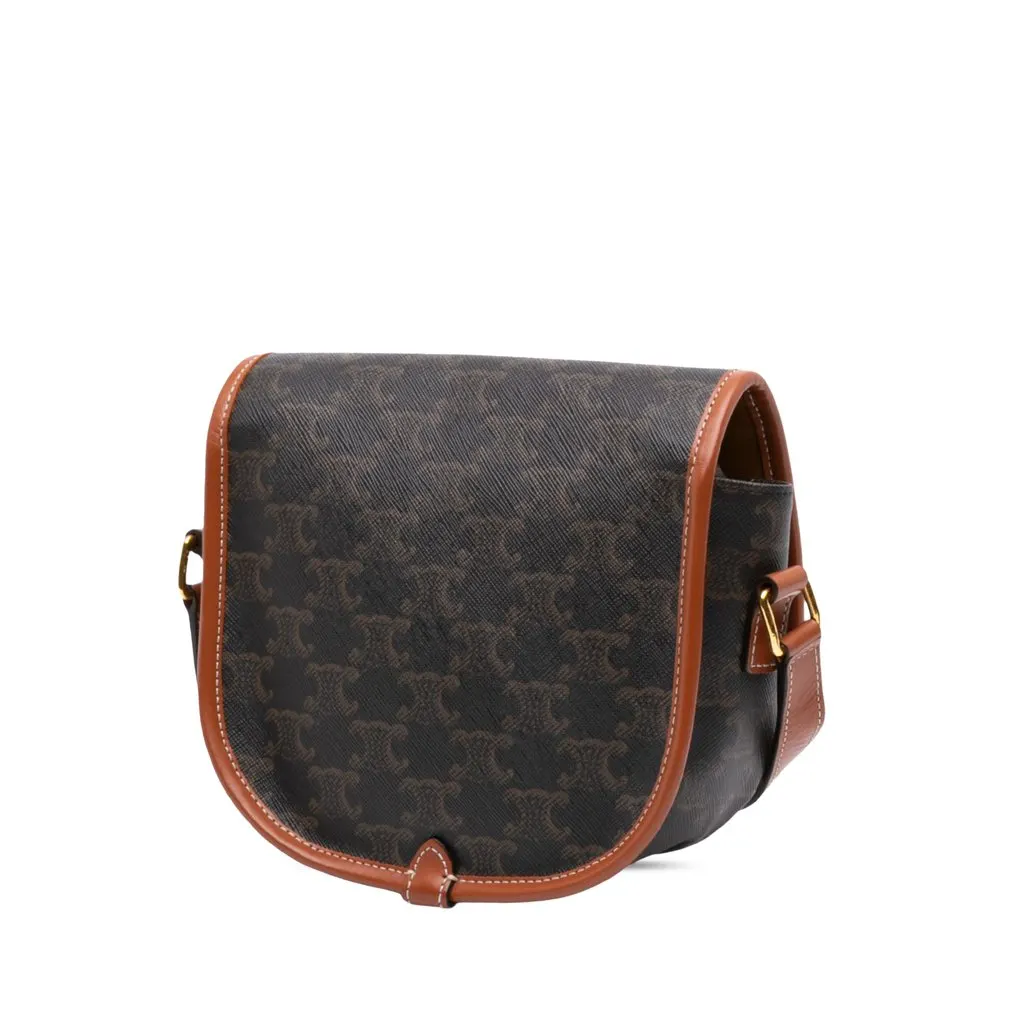 Celine Medium Triomphe Coated Canvas Folco Crossbody Brown Very good - Back View