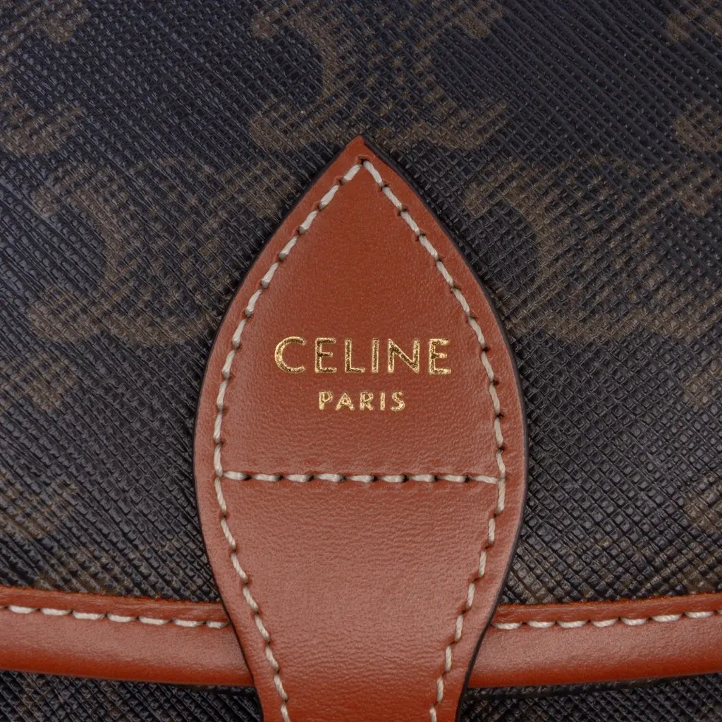 Celine Medium Triomphe Coated Canvas Folco Crossbody Brown Very good - Box View
