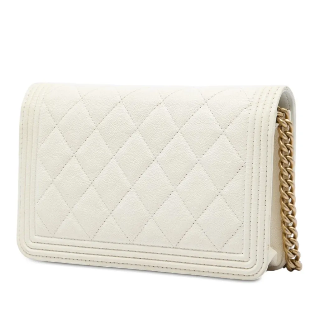 Chanel Quilted Caviar Boy Wallet on Chain White Leather Very good - Back View