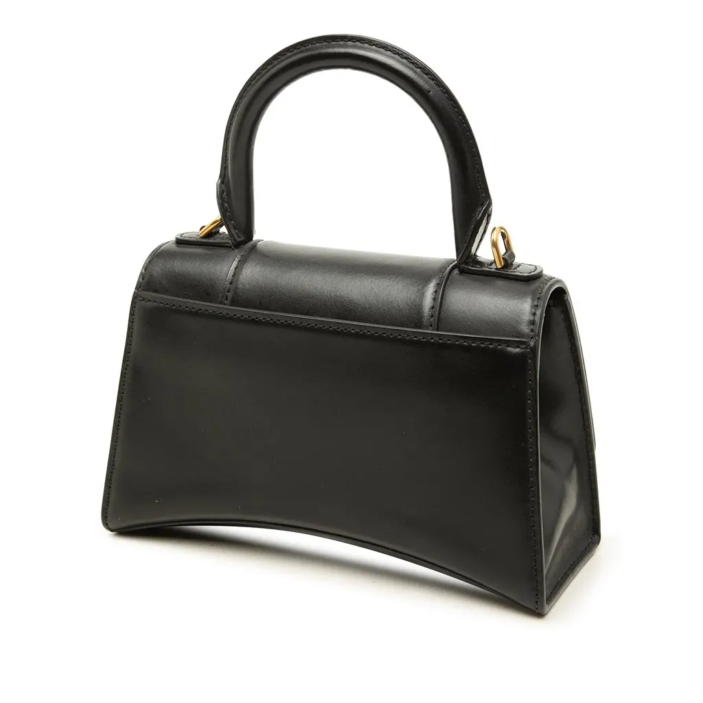 Balenciaga Calfskin Hourglass Top Handle Bag XS Black Leather Good - Back View