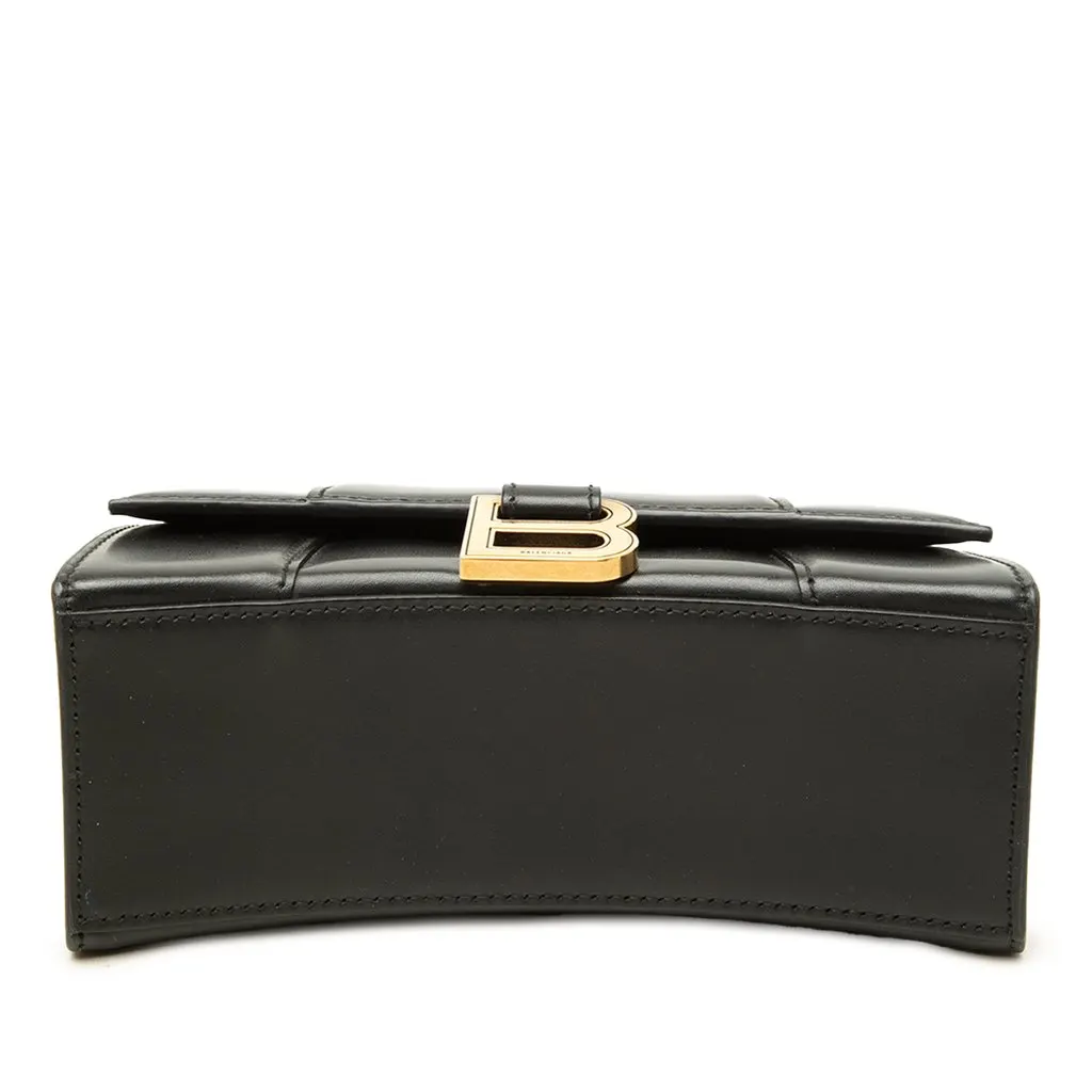 Balenciaga Calfskin Hourglass Top Handle Bag XS Black Leather Good - Inside View