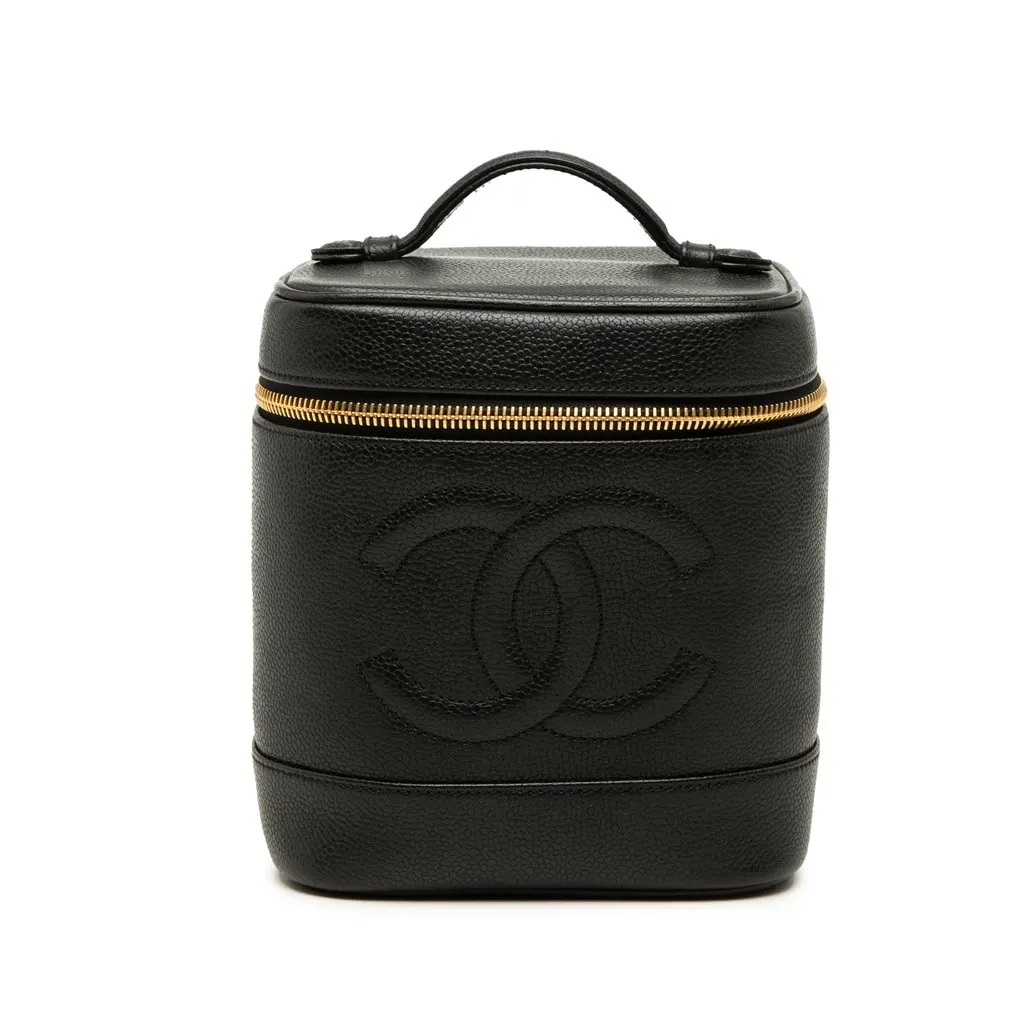 Chanel CC Caviar Vanity Bag Black Leather Very good - Front View