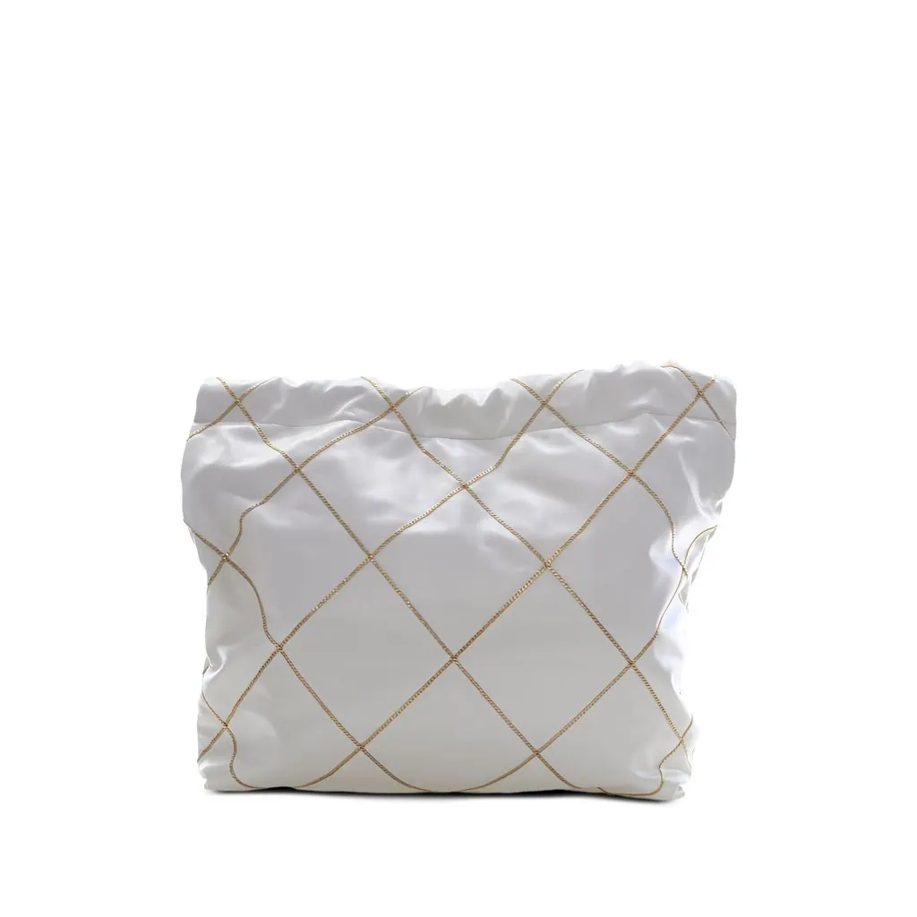Chanel Small Quilted Shiny Calfskin Chain 22 Handbag White Leather Very good - Back View