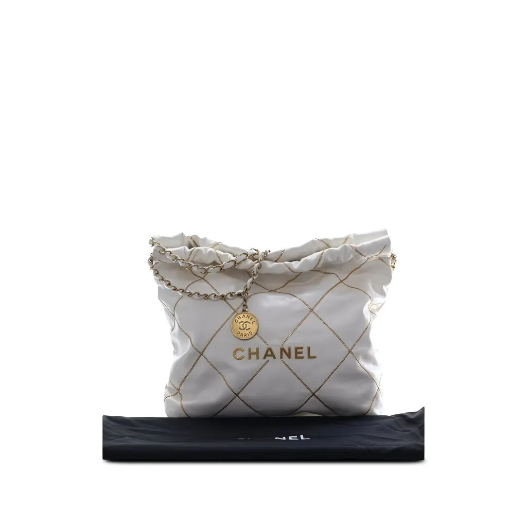 Chanel Small Quilted Shiny Calfskin Chain 22 Handbag White Leather Very good - Box View