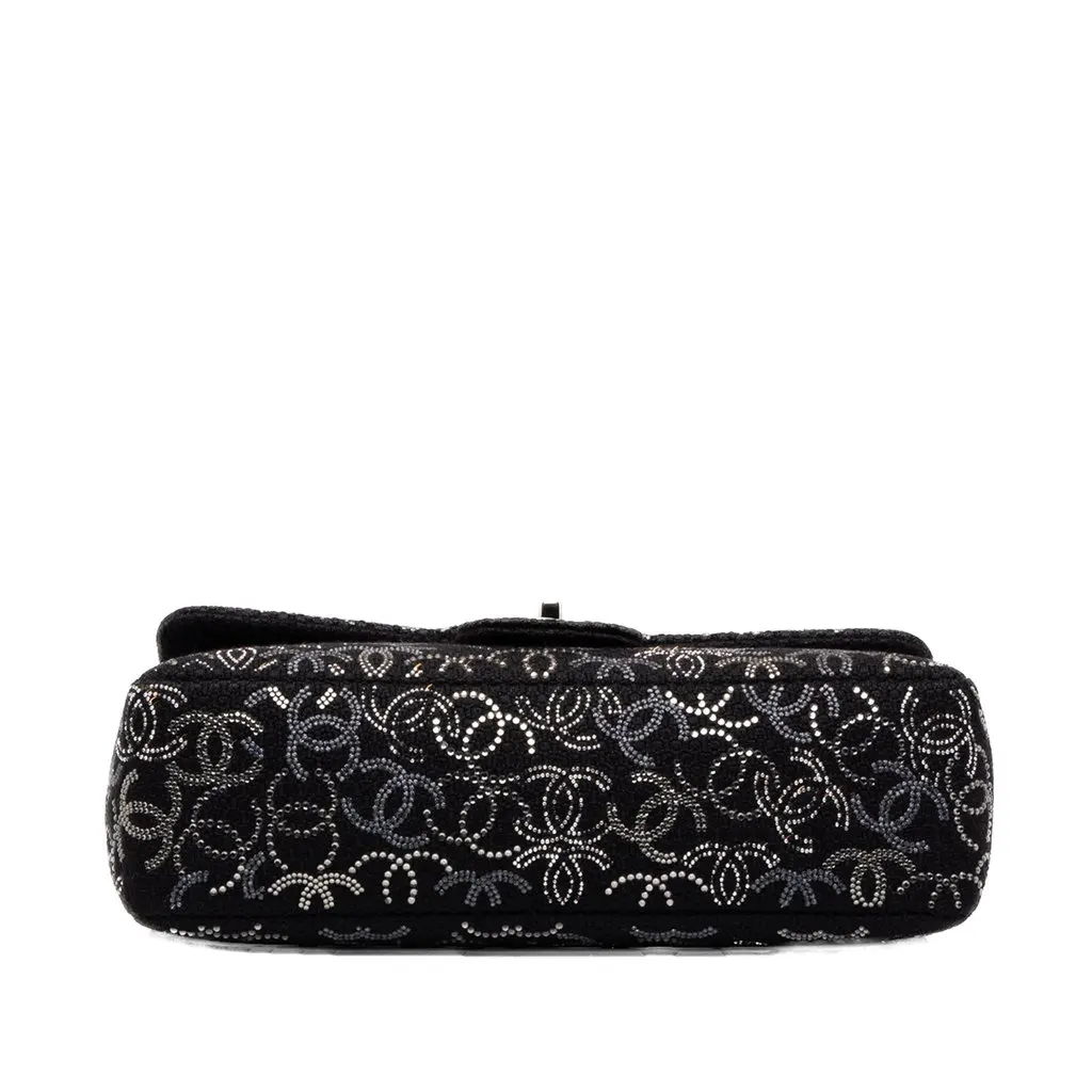 Chanel Paris Shanghai Jumbo Tweed Strass Embellished Pudong Double Flap Black Tweed Good - Inside View
