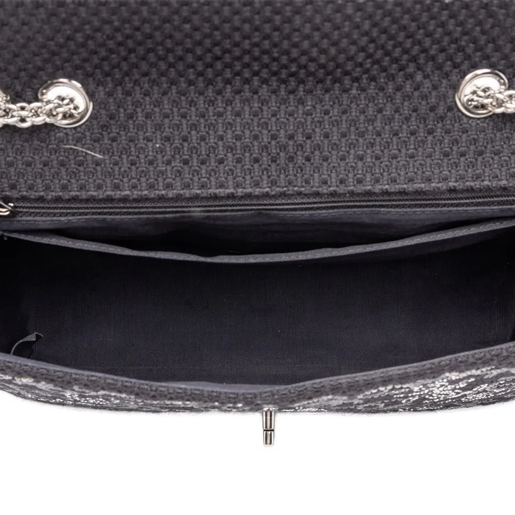 Chanel Paris Shanghai Jumbo Tweed Strass Embellished Pudong Double Flap Black Tweed Good - Model View