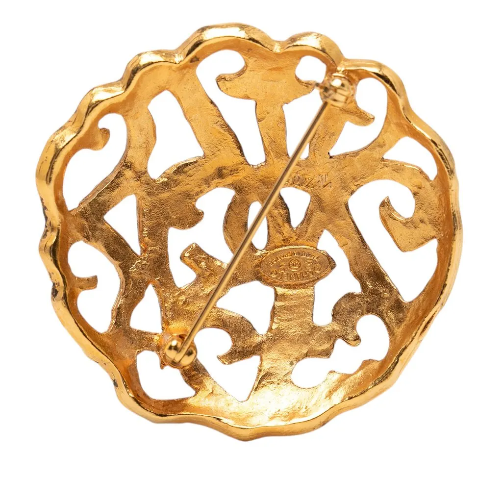 Chanel CC Gold Plated Filigree Brooch Gold Metal Very good - Back View