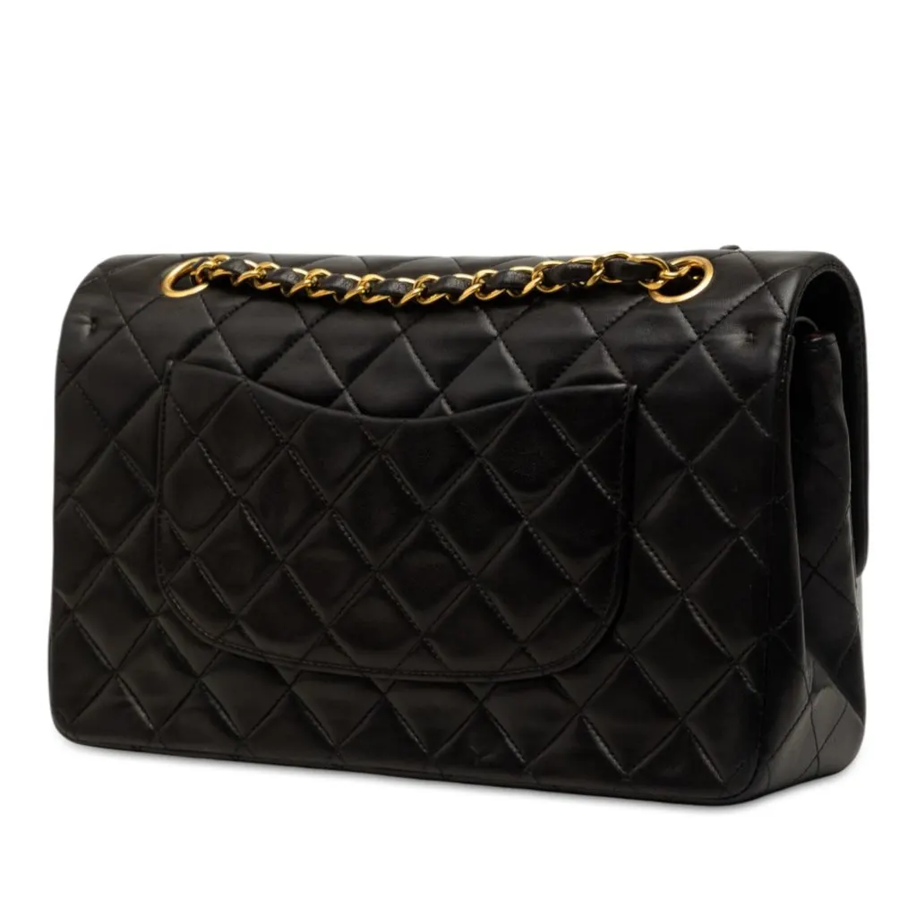 Chanel Medium Classic Lambskin Double Flap Black Leather Very good - Back View