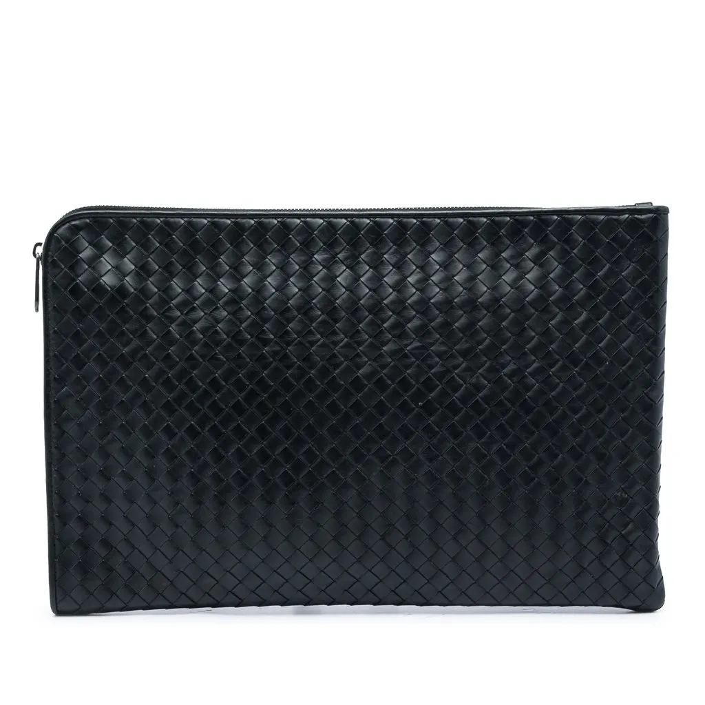 Bottega Veneta Nappa Intrecciato Portfolio Flap Clutch Black Leather Very good - Front View