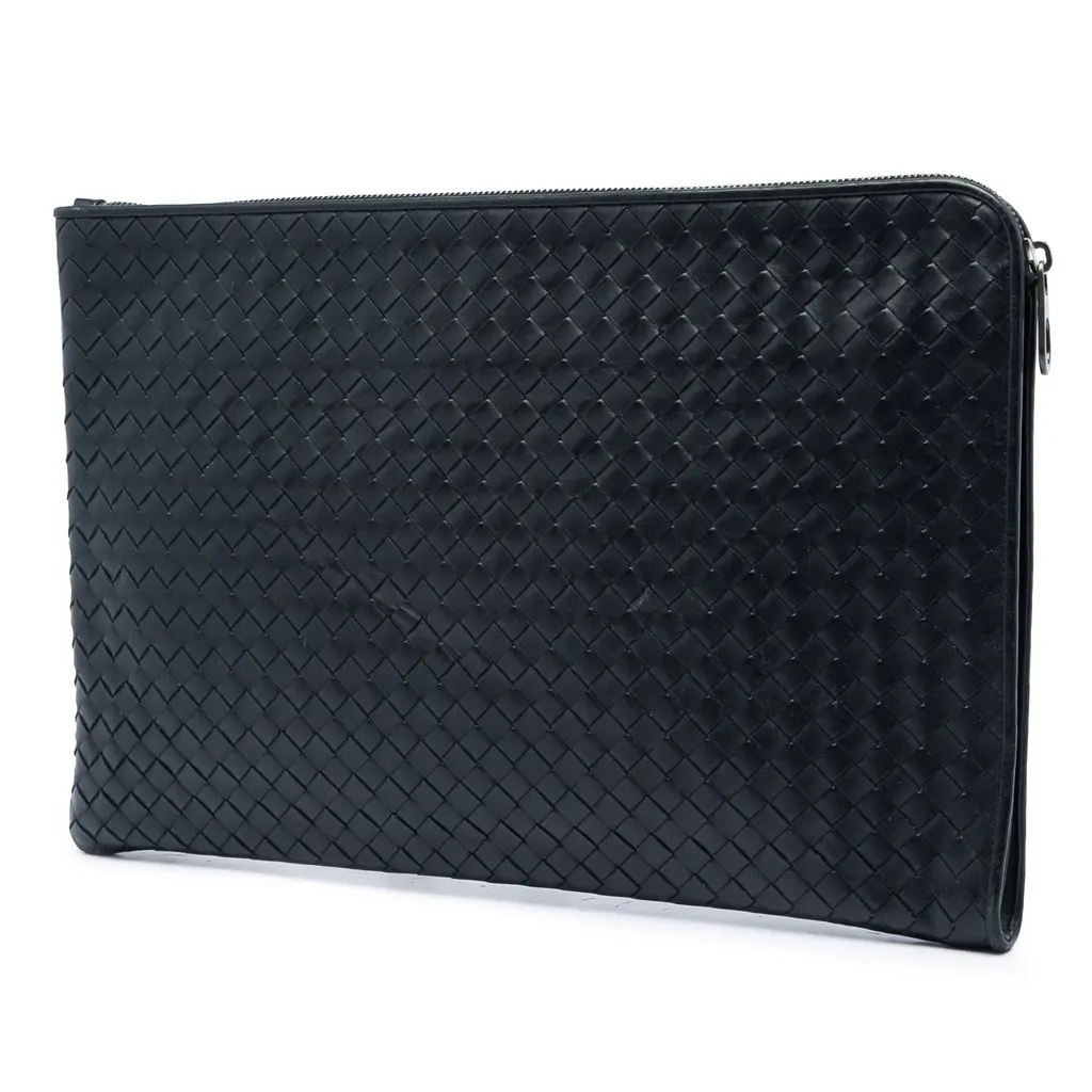 Bottega Veneta Nappa Intrecciato Portfolio Flap Clutch Black Leather Very good - Back View