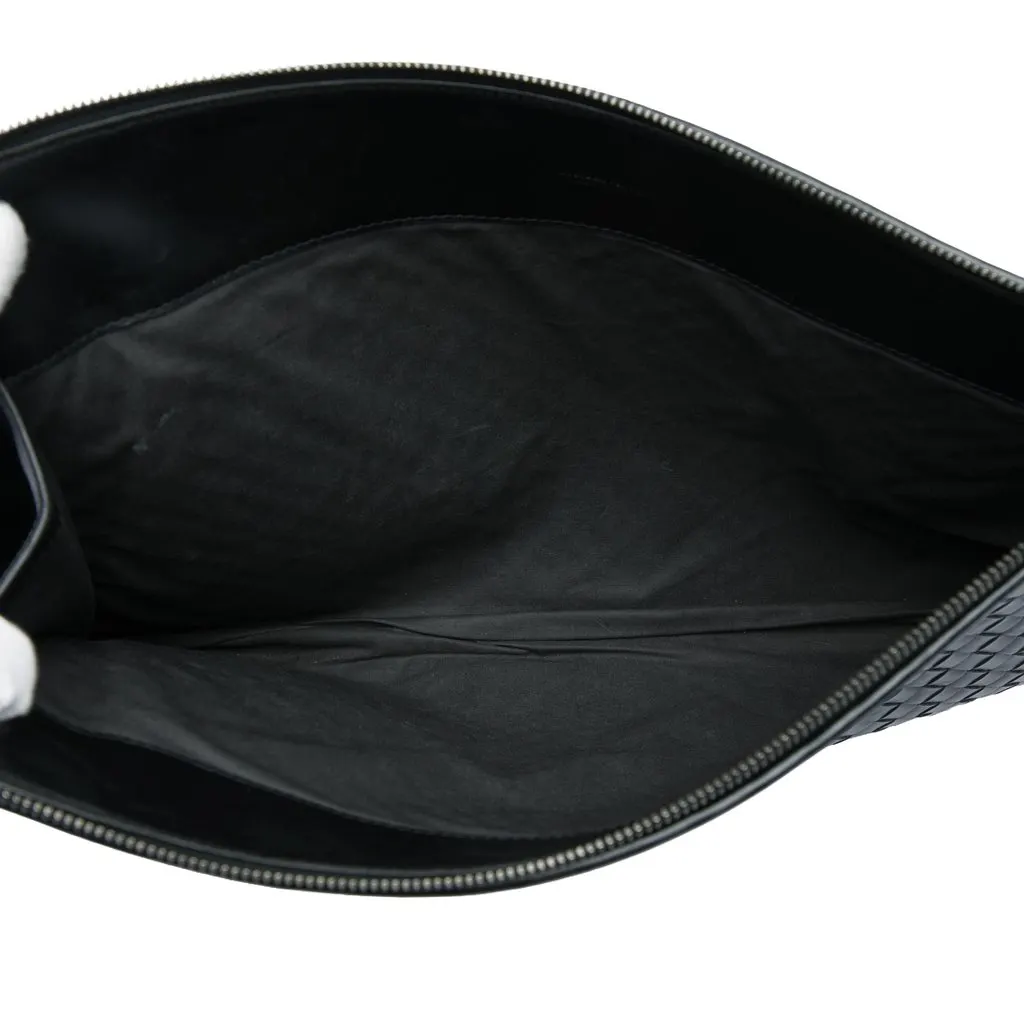 Bottega Veneta Nappa Intrecciato Portfolio Flap Clutch Black Leather Very good - Model View