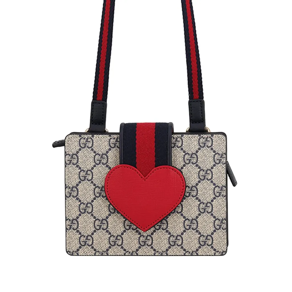 Gucci Kids GG Supreme Heart Web Crossbody Beige Canvas Very good - Front View