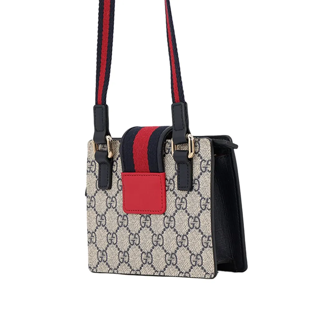 Gucci Kids GG Supreme Heart Web Crossbody Beige Canvas Very good - Back View