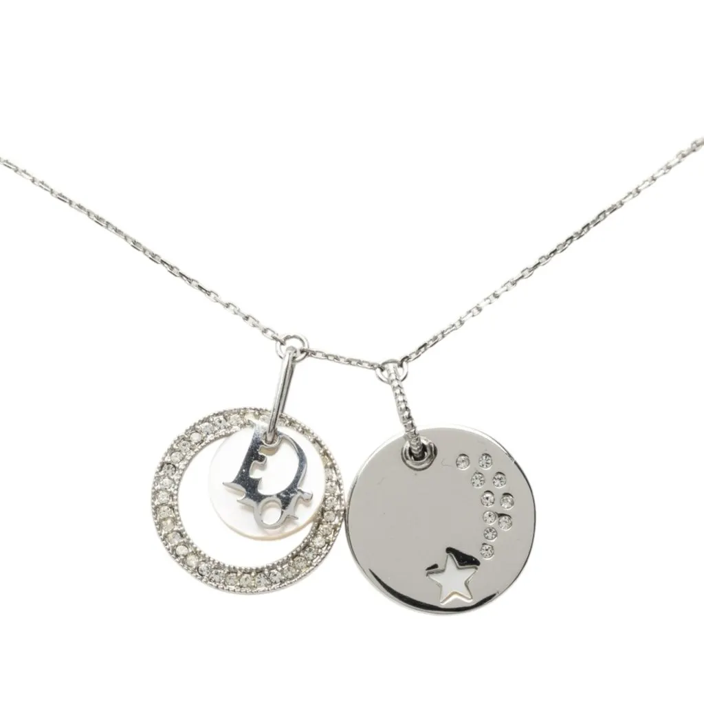 Dior Brass and Strass Double Pendant Charm Necklace Silver Brass Very good - Back View