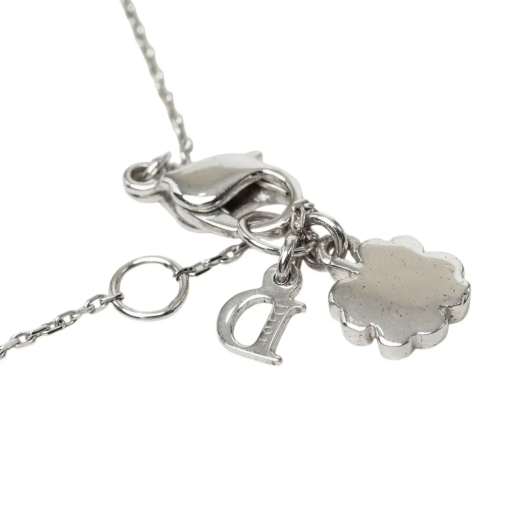Dior Brass and Strass Double Pendant Charm Necklace Silver Brass Very good - Model View