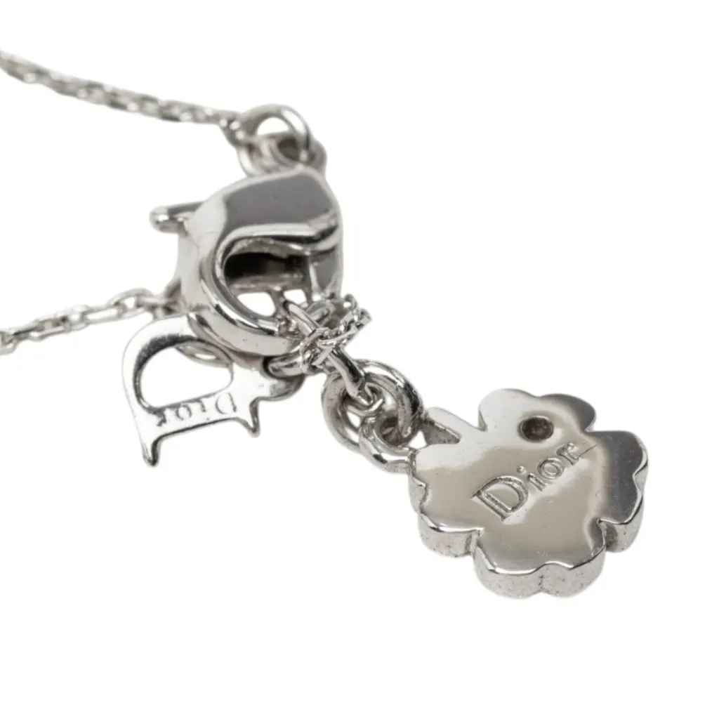 Dior Brass and Strass Double Pendant Charm Necklace Silver Brass Very good - Box View