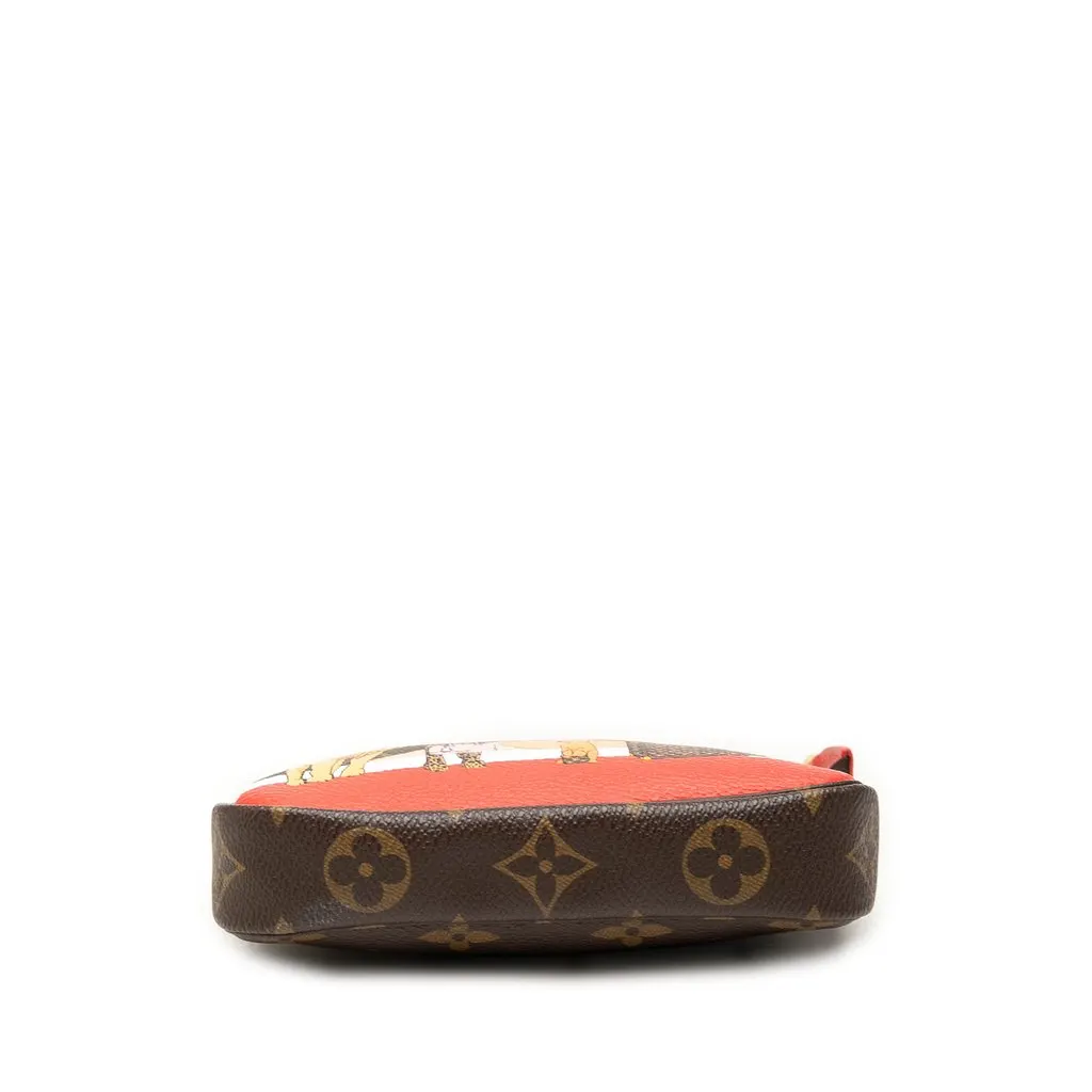 Louis Vuitton Monogram Cats Christmas Animation Mini Pochette Accessories Brown Canvas Very good - Inside View