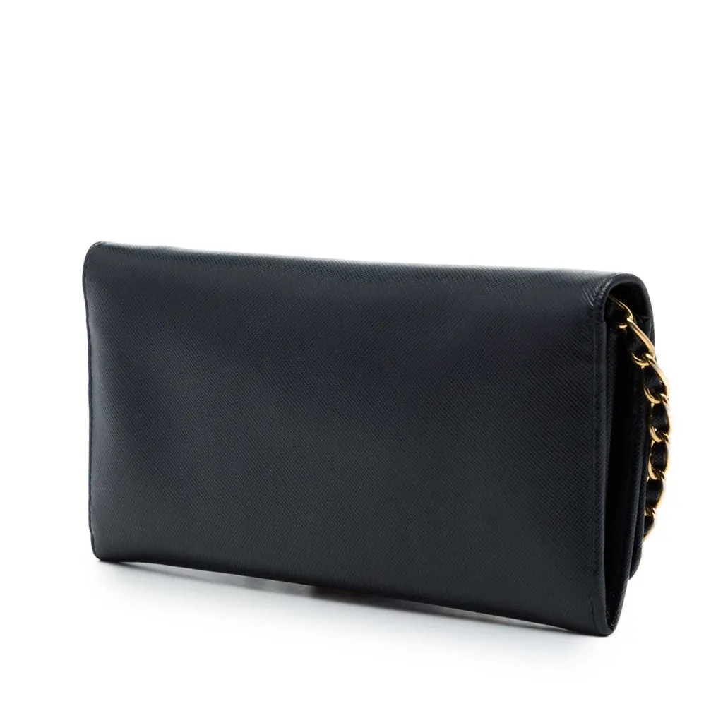 Prada Saffiano Wallet On Chain Black Leather Good - Back View
