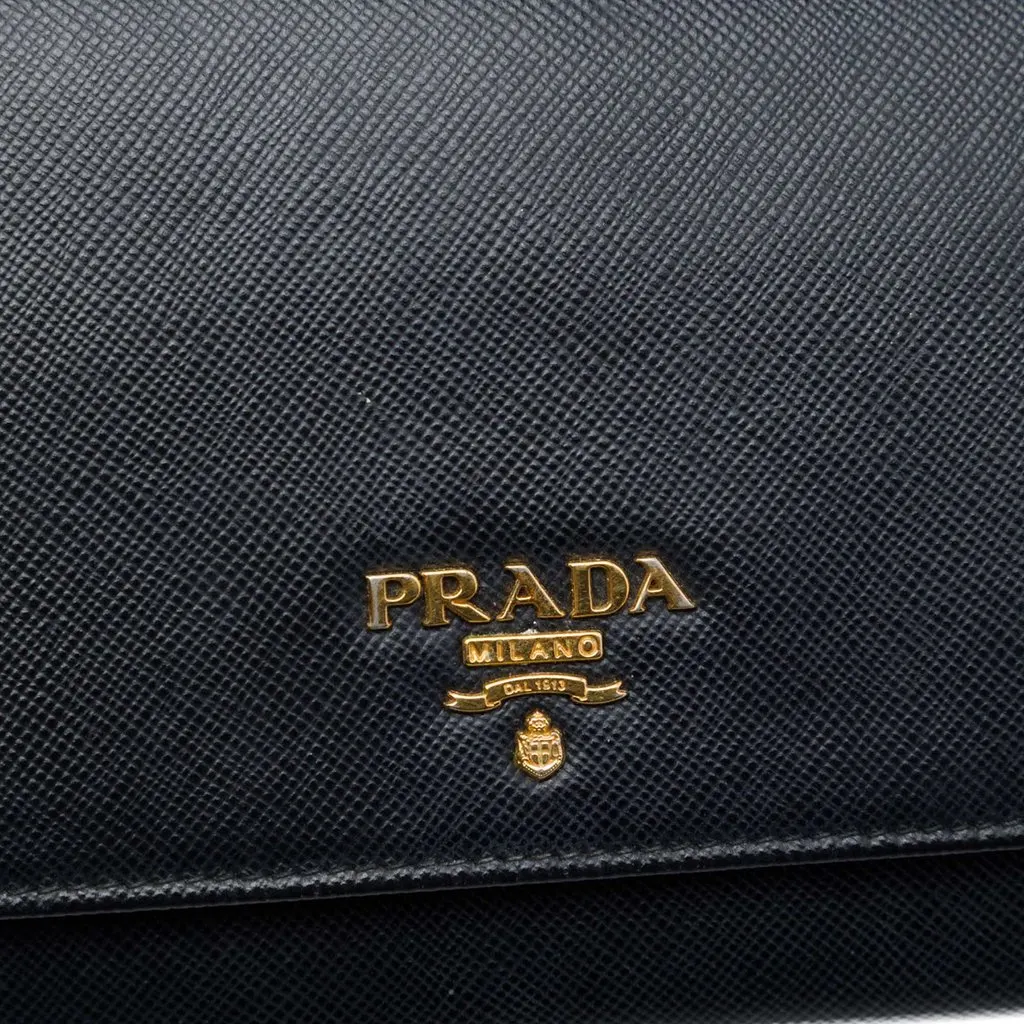 Prada Saffiano Wallet On Chain Black Leather Good - Box View