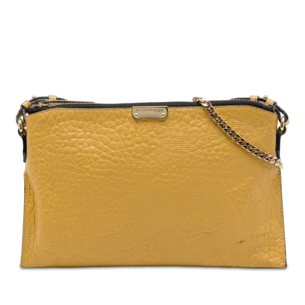Burberry Grain Check Embossed Leather Peyton Crossbody Yellow Leather Very good - Front View