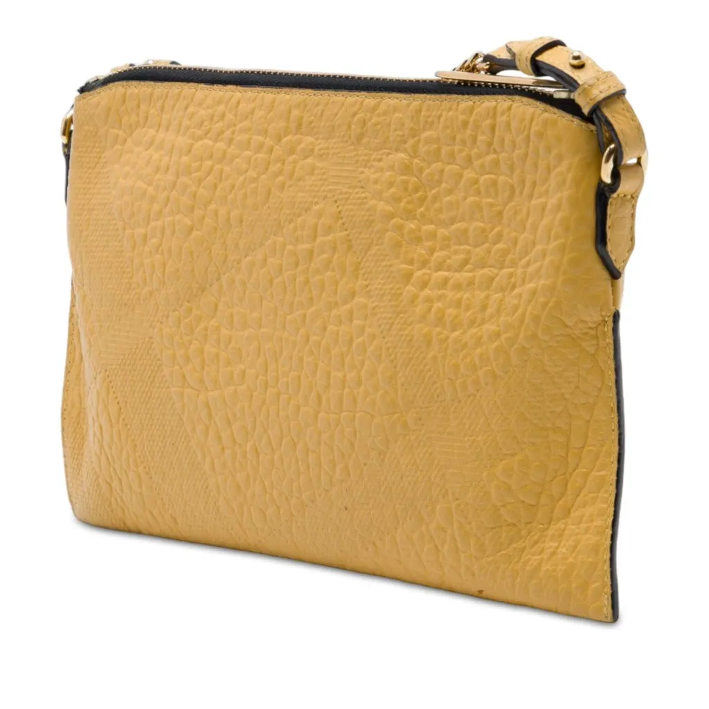 Burberry Grain Check Embossed Leather Peyton Crossbody Yellow Leather Very good - Back View
