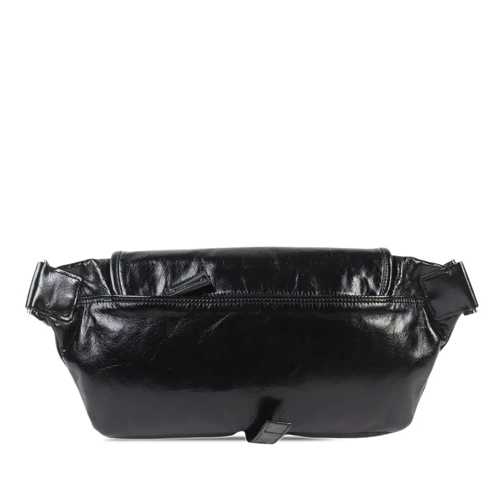 Prada Crinkled Calfskin Buckle Messenger Bag Black Leather Very good - Back View