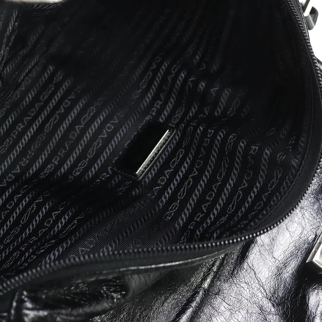 Prada Crinkled Calfskin Buckle Messenger Bag Black Leather Very good - Model View