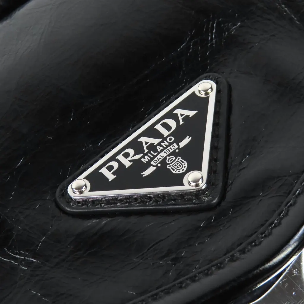 Prada Crinkled Calfskin Buckle Messenger Bag Black Leather Very good - Box View