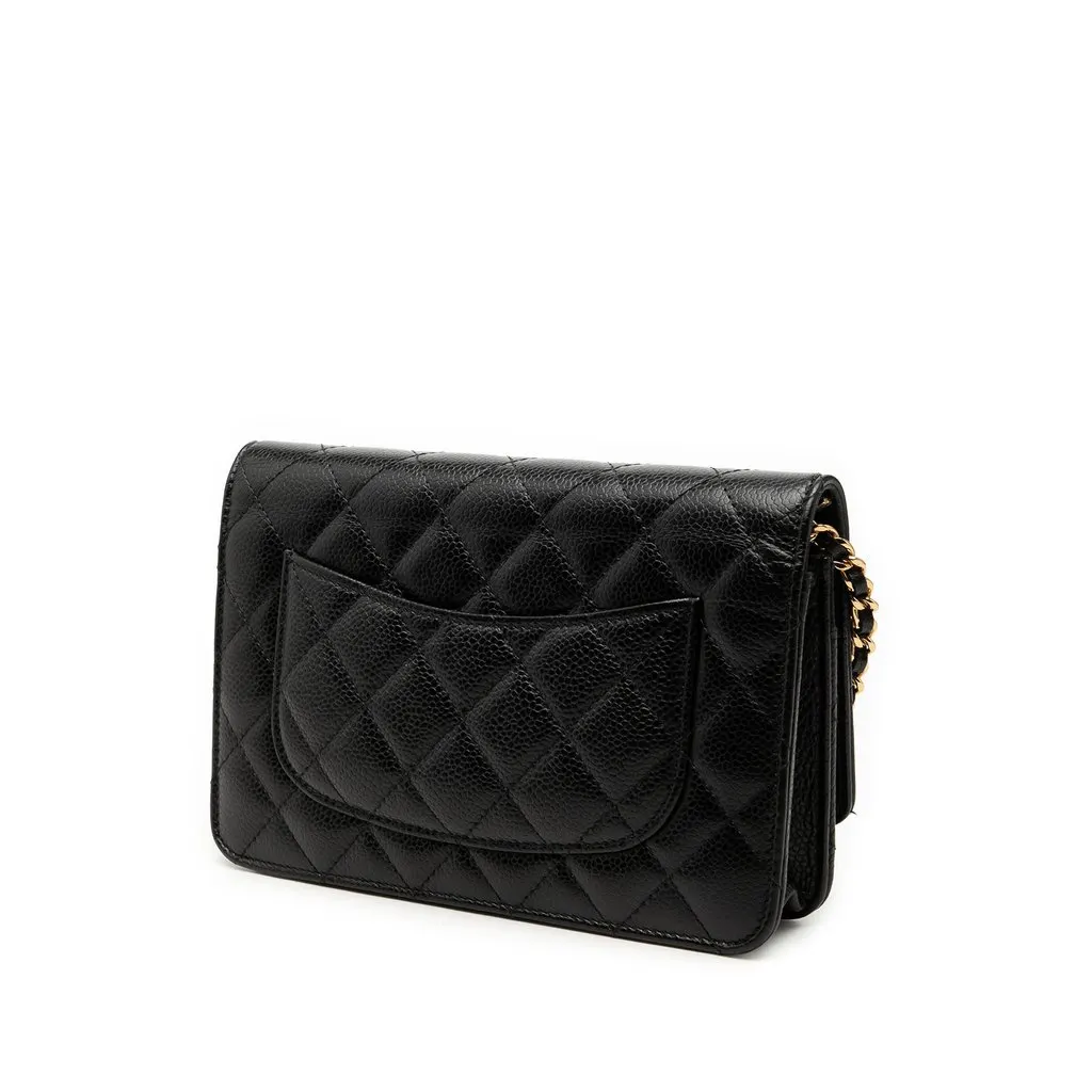 Chanel CC Quilted Caviar Wallet on Chain Black Leather Very good - Back View