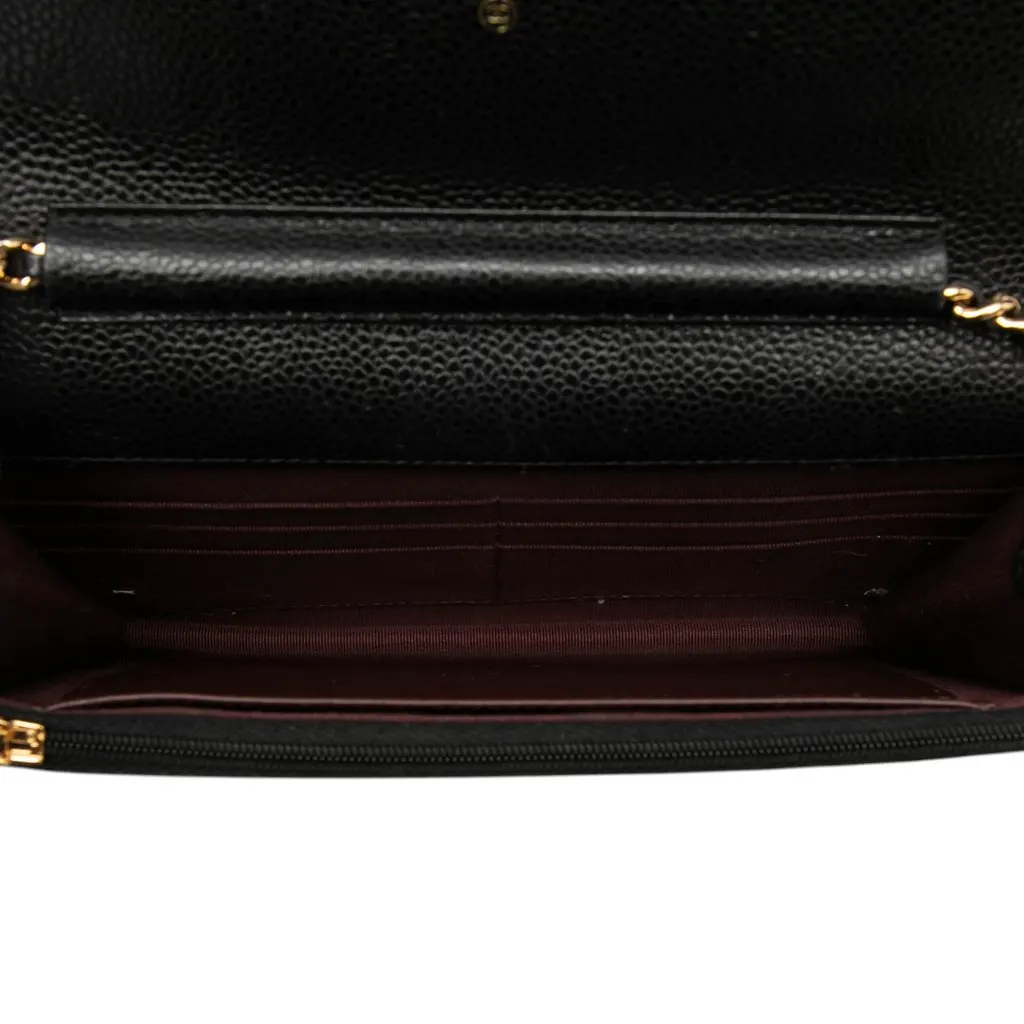 Chanel CC Quilted Caviar Wallet on Chain Black Leather Very good - Model View