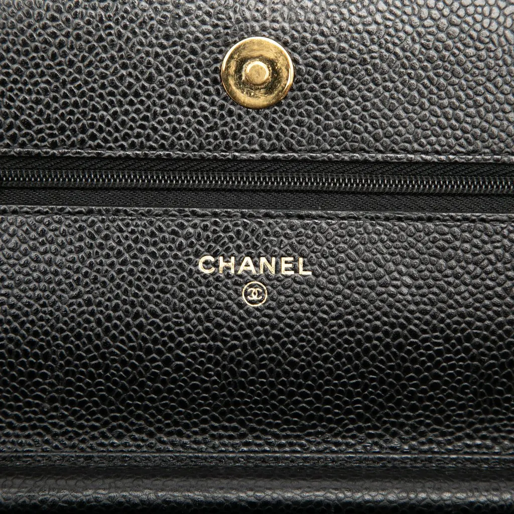 Chanel CC Quilted Caviar Wallet on Chain Black Leather Very good - Box View