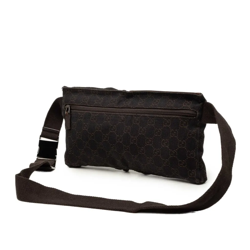 Gucci GG Canvas Double Pocket Belt Bag Brown Canvas Good - Back View