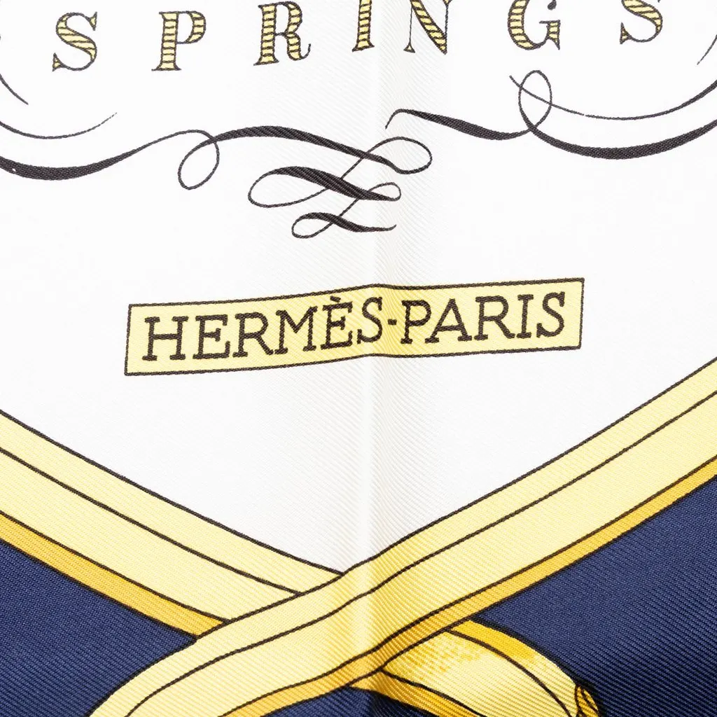 Hermès Springs Silk Scarf 90 Blue Silk Very good - Inside View