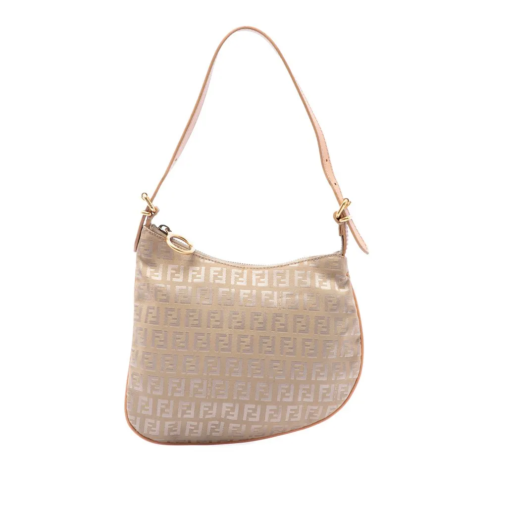 Fendi Zucchino Canvas Oyster Shoulder Bag Beige Canvas Good - Front View