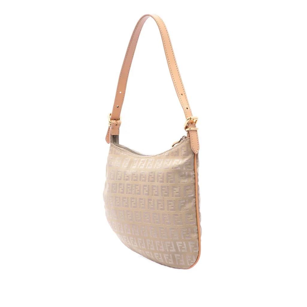 Fendi Zucchino Canvas Oyster Shoulder Bag Beige Canvas Good - Back View