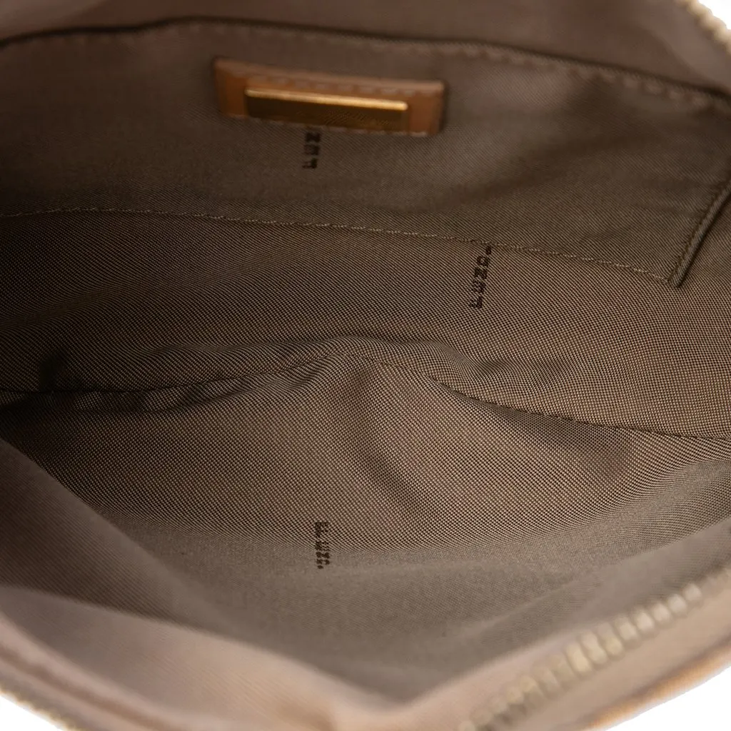 Fendi Zucchino Canvas Oyster Shoulder Bag Beige Canvas Good - Model View